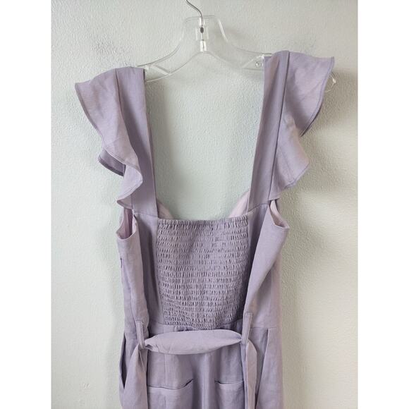 Superdown Size Small Gloria Flutter Smocked Jumpsuit Lilac Purple Belted Pockets - Picture 12 of 16